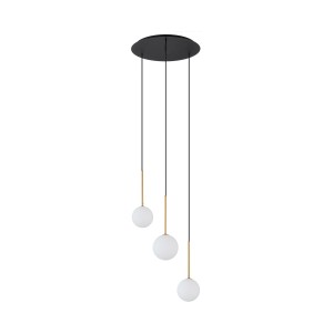 KARO lampa wisząca 3xG9 mleczna kula wykończenie czarno-złote