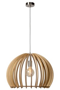BOUNDE lampa wisząca z drewnianych listewek fi 50cm 1xE27 wykończenie chrom