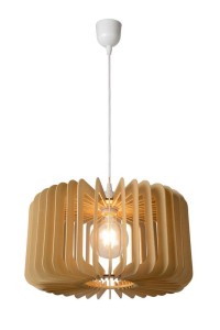 ETTA lampa wisząca abażur z drewnianych płytek fi 39cm w kolorze naturalnym 1xE27 wykończenie białe