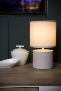 GREASBY lampa stolikowa z ceramiki w kształcie walca kremowa