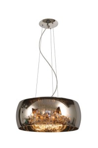 PEARL elegancka lampa wisząca z dymionego szkła fi 50cm ozdobiony szklanymi zawieszkami 6xG9