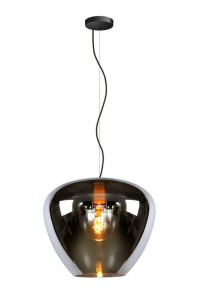SOUFIAN lampa wisząca czarna z owalnym kloszem dymionym fi 40cm 1xE27