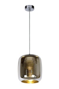 ERYN elegancka lampa wisząca chromowana klosz szklany od wewnątrz złoty z delikatnymi prześwitami fi 20cm E27