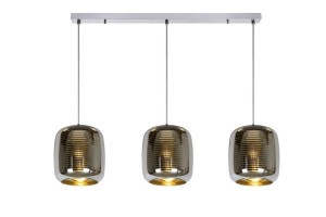 ERYN elegancka lampa nad stół chromowana klosze szklane od wewnątrz złote z delikatnymi prześwitami 3xE27