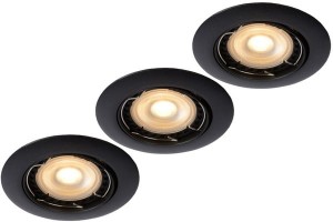 FOCUS oprawy wpuszczane czarne okrągłe zestaw 3szt z żarówkami LED 5W DIM 3000K GU10