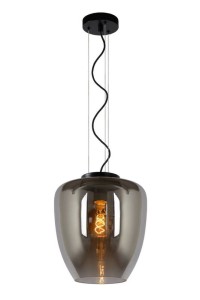 FLORIEN lampa wisząca czarna z kloszem fi 28cm szkło dymione 1xE27