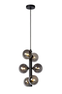 TYCHO lampa wisząca czarna z kloszami z dymionego szkła 6xG9