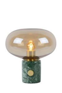 CHARLIZE lampa stołowa z zielonego marmuru z bursztynowym kloszem fi 23cm 1xE27