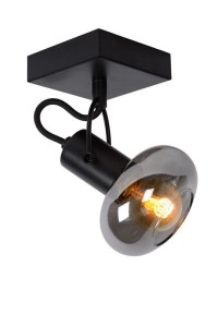 MADEE lampa ścienno-sufitowa 1xE14 czarna klosz dymione szkło regulowany