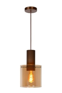 TOLEDO lampa wisząca miedziana 1xE27 klosze walce szklane bursztynowe