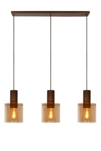 TOLEDO lampa wisząca miedziana na listwie 3xE27 klosze walce szklane bursztynowe