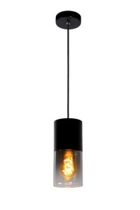 ZINO lampa wisząca czarna z cylindrycznym kloszem z dymionego szkła fi 10cm wykończenie czarne 1xE27