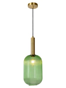 MALOTO lampa wisząca klosz zielony ze szkła ryflowanego fi 20cm wykończenie złote 1xE27
