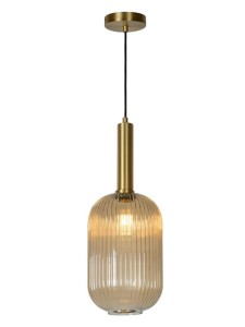 MALOTO lampa wisząca klosz amber ze szkła ryflowanego fi 20cm wykończenie złote 1xE27