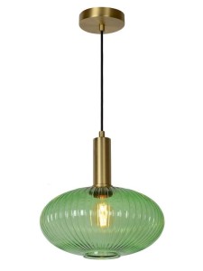 MALOTO lampa wisząca klosz zielony ze szkła ryflowanego fi 30cm wykończenie złote 1xE27