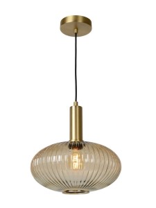 MALOTO lampa wisząca klosz amber ze szkła ryflowanego fi 30cm wykończenie złote 1xE27