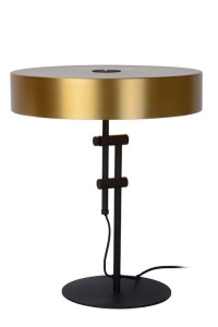 GIADA lampa na szafkę czarna z płaskim złotym kloszem fi 45cm 2xE27