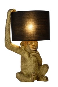 EXTRAVAGANZA CHIMP lampa nocna szympans 1xE14 siedząca złota małpka trzymająca czarny abażur na głowie
