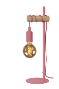 POLA lampa biurkowa różowa z elementem drewnianym 1xE27