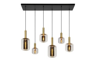 JOANET 45494/06/65 lampa wisząca listwa czarno-złota 6xE27 klosze szklane dymione fi 16/21/22cm różne klosze