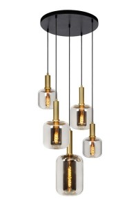 JOANET 45494/15/65 lampa wisząca czarno-złota 5xE27 klosze szklane dymione fi 16/21/22cm różne klosze