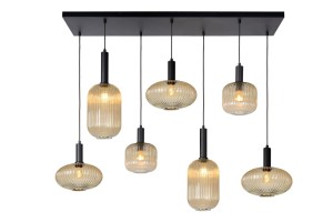 MALOTO lampa nad stół klosze amber ze szkła ryflowanego różne rozmiary wykończenie czarne 1xE27
