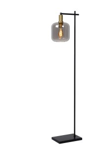 JOANET lampa podłogowa czarno-złota 1xE27 klosz szkło dymione fi 21cm