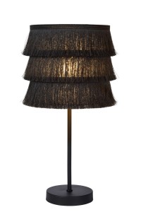 EXTRAVAGANZA TOGO lampa stołowa z szarymi frędzlami abażur fi 18cm podstawa czarna 1xE27
