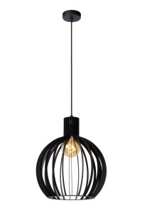 MIKAELA zwis czarny abażur kulisty z metalowych żeberek fi 35cm 1xE27