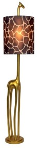 EXTRAVAGANZA MISS TALL lampa stojąca złota w kształcie żyrafy abażur tkanina w brązowe łaty fi 31,5cm 1xE27