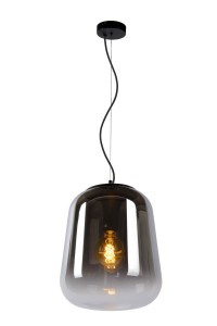 GLORIO lampa wisząca szklana fi 32cm klosz cieniowany dymiony wykończenie czarne 1xE27