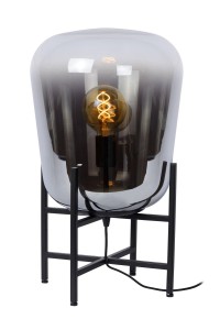 GLORIO lampa stołowa szklana fi 32cm klosz cieniowany dymiony wykończenie czarne 1xE27