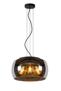 OLIVIA lampa wisząca dymiony lustrzany klosz, czarny metal 3xE27