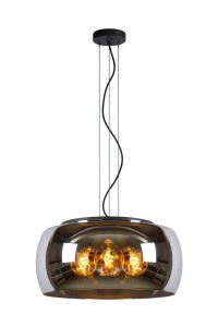 OLIVIA lampa wisząca dymiony lustrzany klosz fi 50cm czarny metal 3xE27