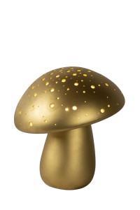 FUNGO lampa porcelanowy złoty grzyb z prześwitami na kapeluszu 1xE14 lampa dekoracyjna na szafkę
