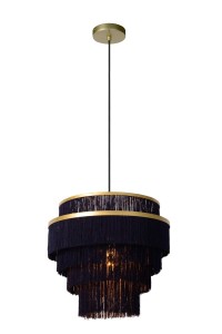 EXTRAVAGANZA FRILLS lampa wisząca abażur z czarnych frędzli wykończenie złote 1xE27