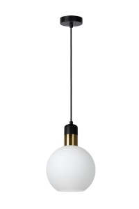JULIUS lampa wisząca mleczna kula fi 20cm wykończenie czarno-złote 1xE27