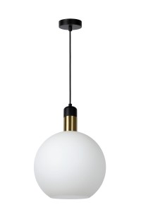 JULIUS lampa wisząca mleczna kula fi 28cm wykończenie czarno-złote 1xE27
