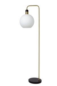 JULIUS lampa podłogowa czarno -złota klosz szklana kula mleczna fi 28cm 1xE27