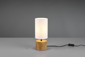 WOODY lampa stołowa podstawa drewniany walec biały abażur fi 12cm 1xE14