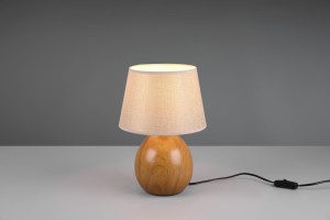 LUXOR lampa stołowa imitacja drewna duża abażur beżowy 1xE27