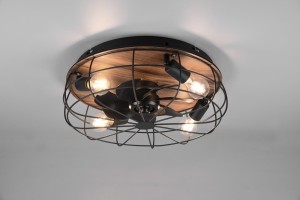 TRONDHEIM lampa z wentylatorem czarna z drewnem 4xE27 pilot w zestawie