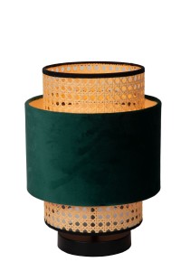 JAVOR lapa nocna boho fi 23cm sztuczny jasny ratan i zielona tkanina wykończenie czarne 1xE27