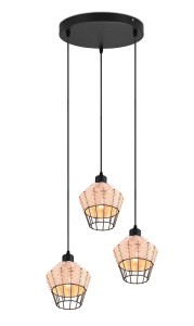 BORKA lampa wisząca na kole abażury wyplecione rattanem 3xE27 wykończenie czarne