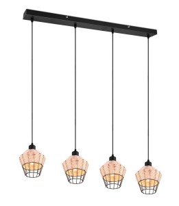 BORKA lampa wisząca na listwie abażury wyplecione rattanem 4xE27 wykończenie czarne