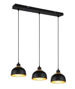 PUNCH lampa wisząca nad stół klosze wewnętrzne ze złotej siatki klosze zewnętrzne czarno-złote 3xE27