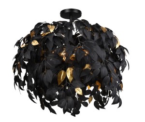 LEAVY lampa sufitowa fi 70cm czarno-złote listki na gałązkach 3xE14 wykończenie czarne