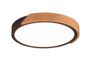 JANO plafon LED 20W 3000K czarny z imitacją drewna fi 31cm 3-stopniowe ściemnianie