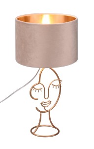 MARY lampa stołowa z podstawą w kształcie kobiecej twarzy abażur aksamitny beżowy fi 24cm 1x E27