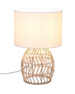 RIKE lampa stołowa z rattanową podstawą i białym abażurem fi 25cm 1xE27